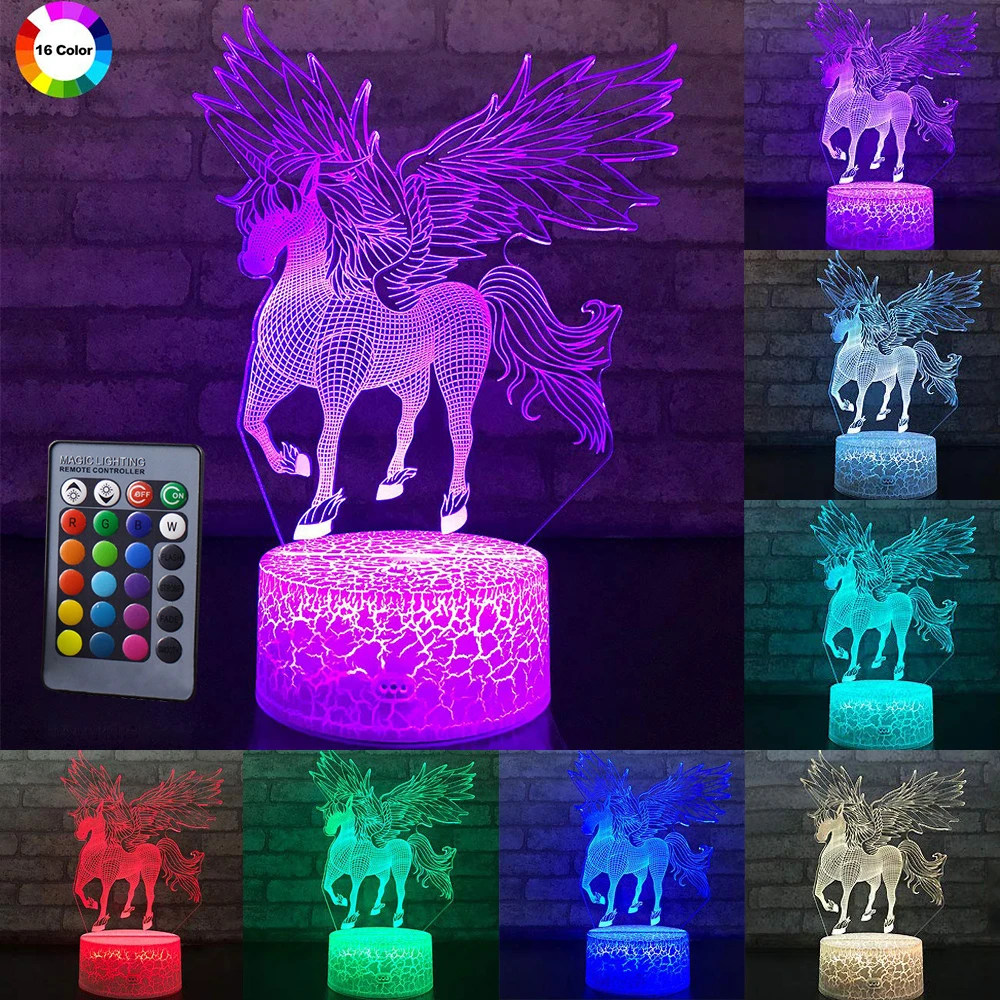 3W Remote Or Touch Control 3D LED Night Light Unicorn Shaped Table Desk Lamp Xmas Home Decoration  Lovely Gifts For Kids D23