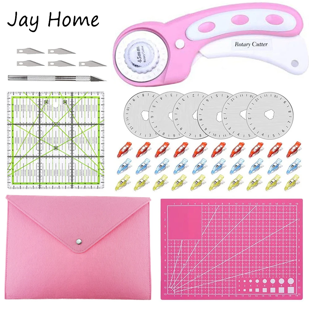 26pcs Rotary Cutter Kit 45mm Rotary Cutter & A4 Self Healing Cutting Mat&Patchwork Ruler&Blade for Quilting Leather Crafting