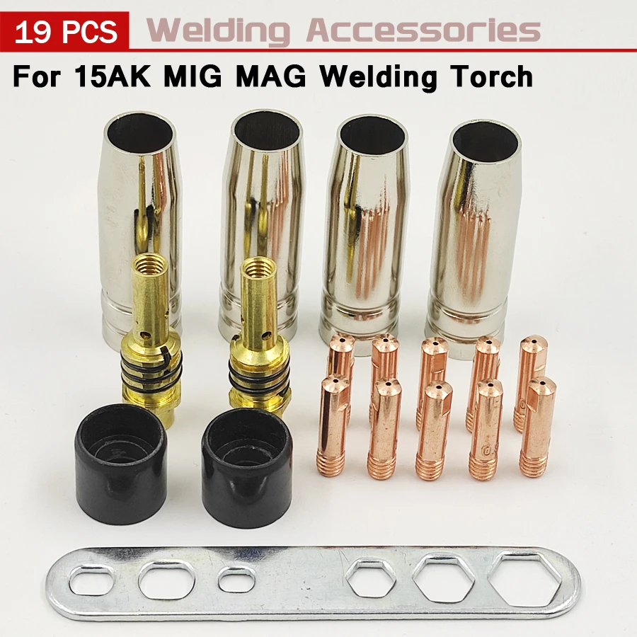 19Pcs/Set MB-15AK Welding Torch Nozzle Part Kit Conical Nozzle Sleeve Rod Tool Set For Binzel 15AK MIG MAG Welder Accessories