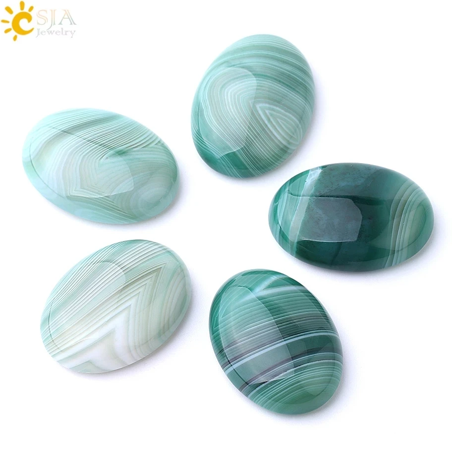 CSJA Natural Stone Oval Green Veins Agates Cabochons for Woman Men Jewelry Making Loose Beads DIY Ring Pendant Random Color F786