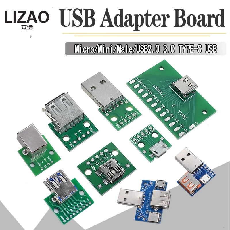 USB Male Connector / MINI MICRO USB to DIP Adapter female connector 2.54 Connector B Type-C USB2.0 3.0 Female PCB Converter