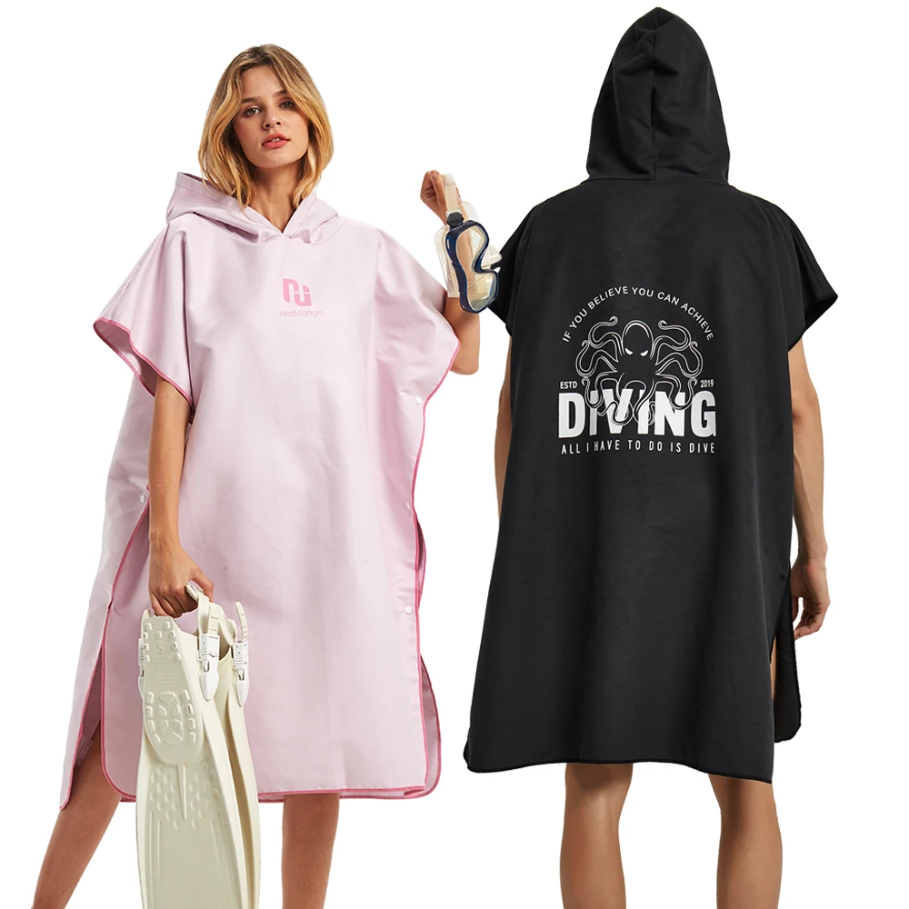 HOTMANGO Microfiber Poncho Towel Surf Beach Wetsuit Changing Bath Robe with Hood,Watersports Activities,Adults Men Women Kids