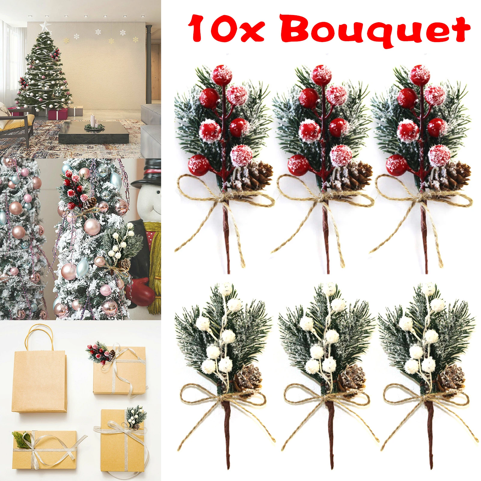 Festive & Party Supplies 10pcs Christmas Artificial Pine Branch Berry Holly Flower Bouquet Pick Xmas Decor Ornament Hot