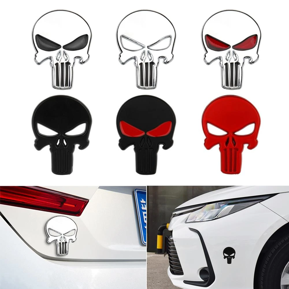 1pc Car Styling 3D Sun-proof Stickers Metal Punisher Skull Emblem Decal Badge Car Waterproof Sticker Auto Red Black Sliver