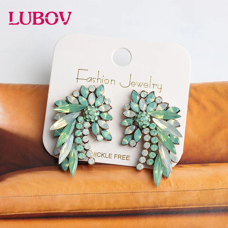 LUBOV New Fashion Colorful Rhinestone Earrings Women Bohemian Geometric Stud Earring Accessories