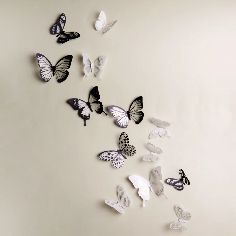18pcs Black And White 3d Effect Crystal Butterflies Wall Sticker Beautiful Butterfly for Kids Room Wall Decals Home Decoration