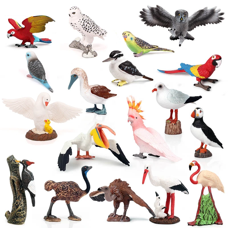 Simulation Bird Models Turkey Flamingos Parrot Owl Sea Eagle Ostrich Bird Models PVC Action Figures Figurines Kids Toys