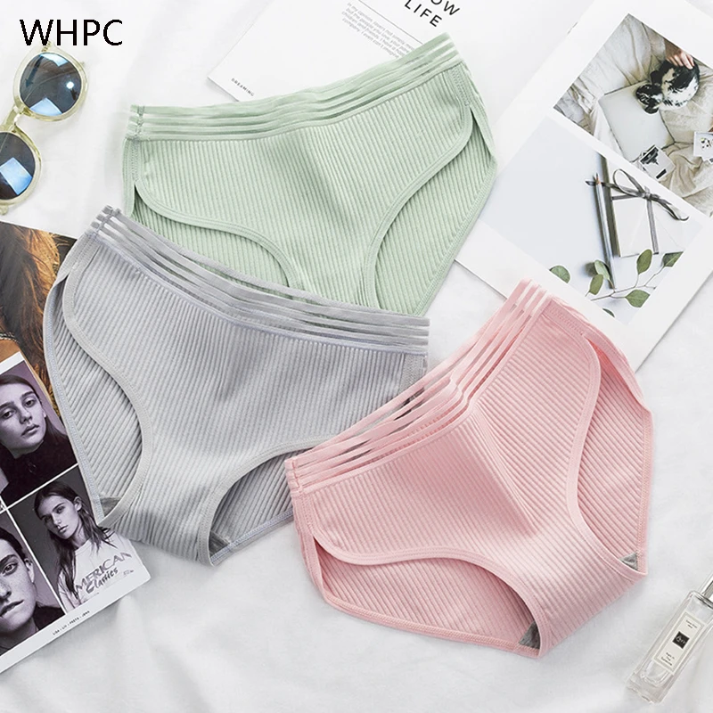 WHPC 100% Cotton Hollow Striped Women's Panties Briefs Low Waist Soft Female Underwear Skin-friendly Underpants Lady Intimates