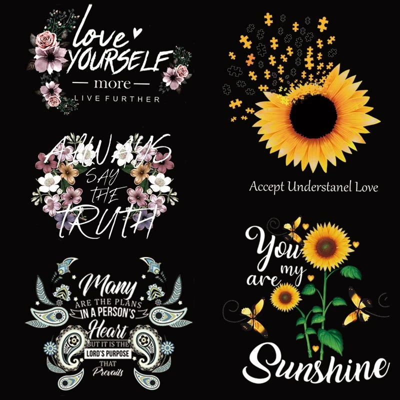 Beautiful Sunflower Thermo Sticker On Clothes DIY A-level Washable Iron On Transfers For T-shirt Clothing Patches Decoration Set