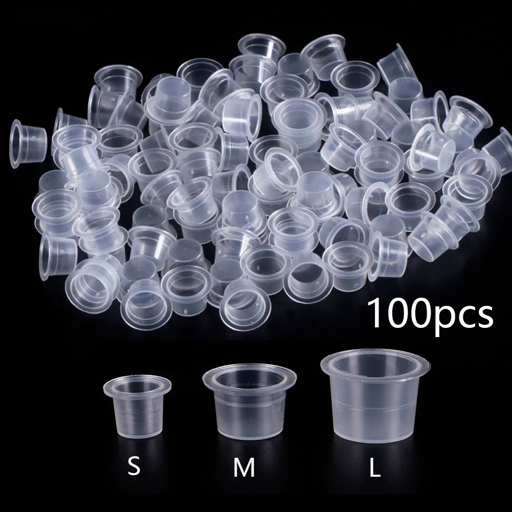 100pc S/M/L Plastic Disposable Microblading Tattoo Ink Cups Permanent Makeup Pigment Clear Holder Container Cap Tattoo Accessory