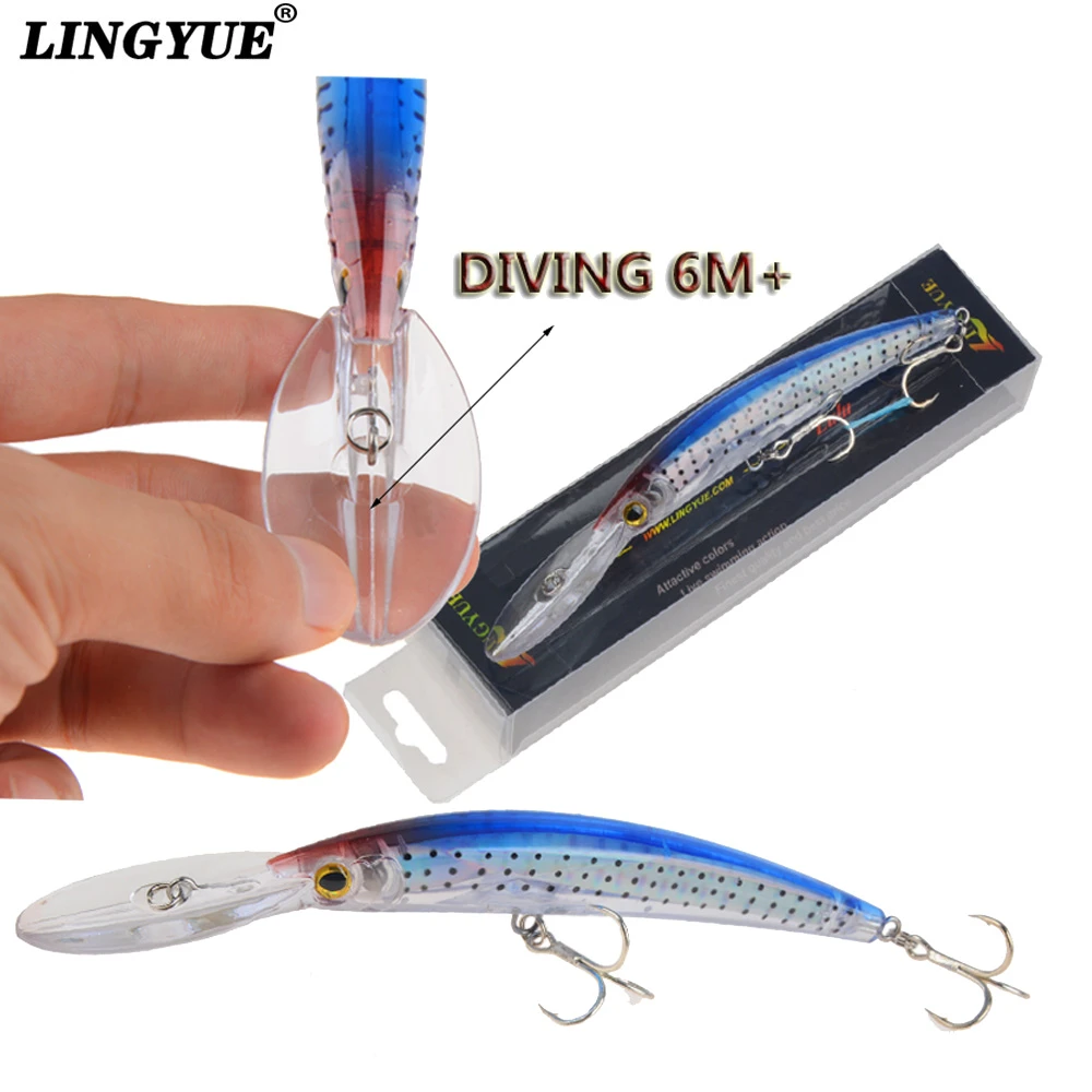 LINGYUE Floating Fishing Lure Big Shad Minnow 17cm 24g Artificial Bait 6M Plastic 3D Eyes Wobbler Bass Lure Fishing Tackle peche