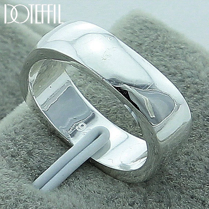 DOTEFFIL 925 Sterling Silver Square Circle Rings For Women Men Brand Fashion Simple Wedding Engagement Party Jewelry
