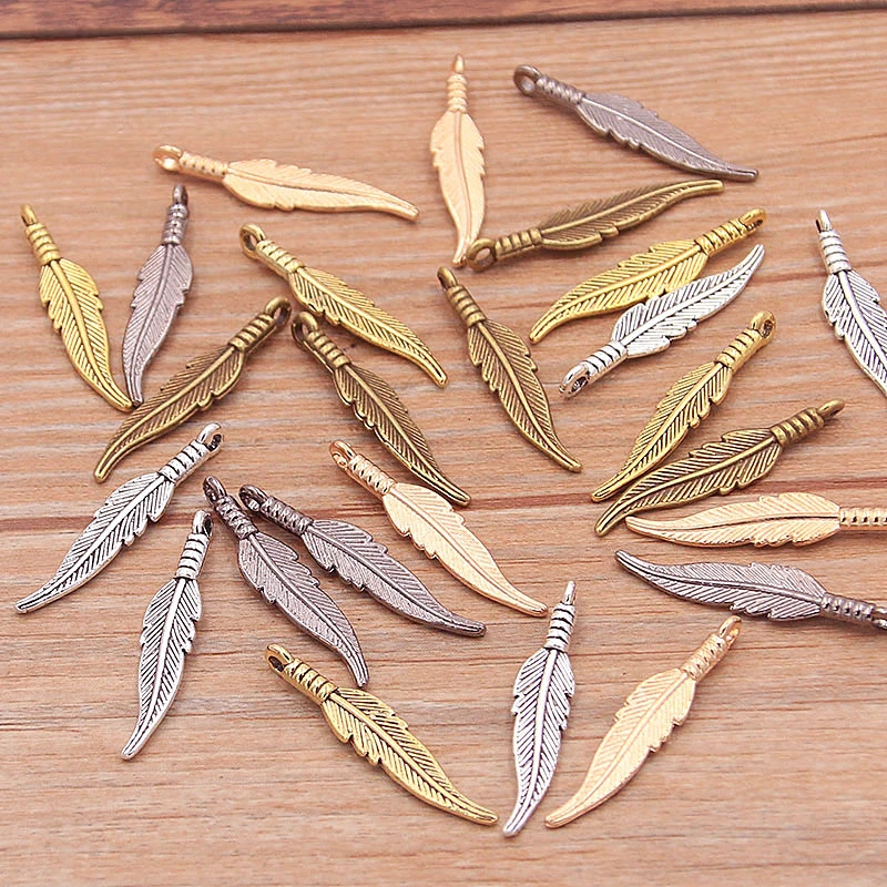 30PCS 6*31mm 5 Color Wholesale Zinc Alloy Feathers Charms Animal Pendant Diy Necklace Bracelet Jewelry Making Handmade Findings