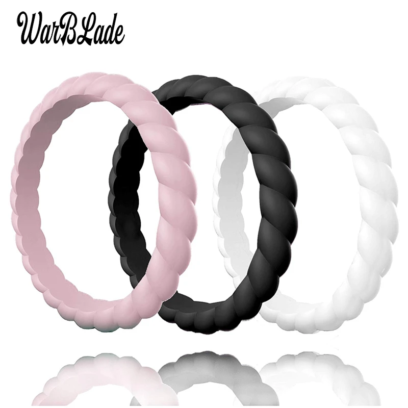 WBL 3mm Thin Braided Silicone Rings Hypoallergenic Crossfit Flexible Woven Rubber Finger Ring For Women Engagement Wedding Rings