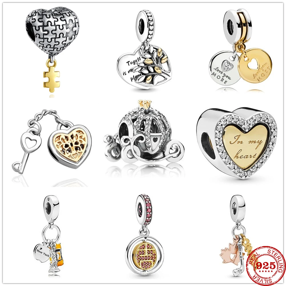 New 925 Sterling Silver Pumpkin Cart Family Tree Heart Dangle Charm bead Fit Original Pandora Bracelet DIY Jewelry For Women