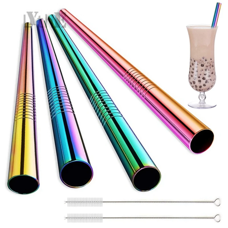 Large 12mm Bubble Tea Milkshake Straw Reusable Metal Straw 304 Stainless Steel Drinking Straws Set Bar Boba Straight Straw Tubes