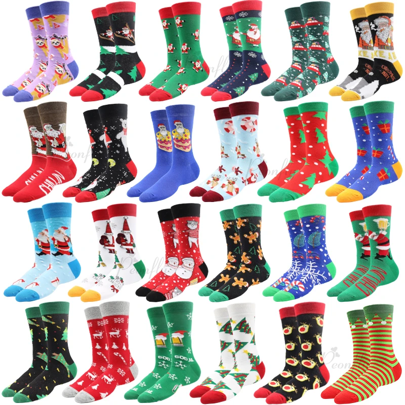 New 2021 Christmas Socks Women PEONFLY Funny Santa Claus Christmas Tree Snow Elk Cotton Happy Socks Men Harajuku New Year Sokken