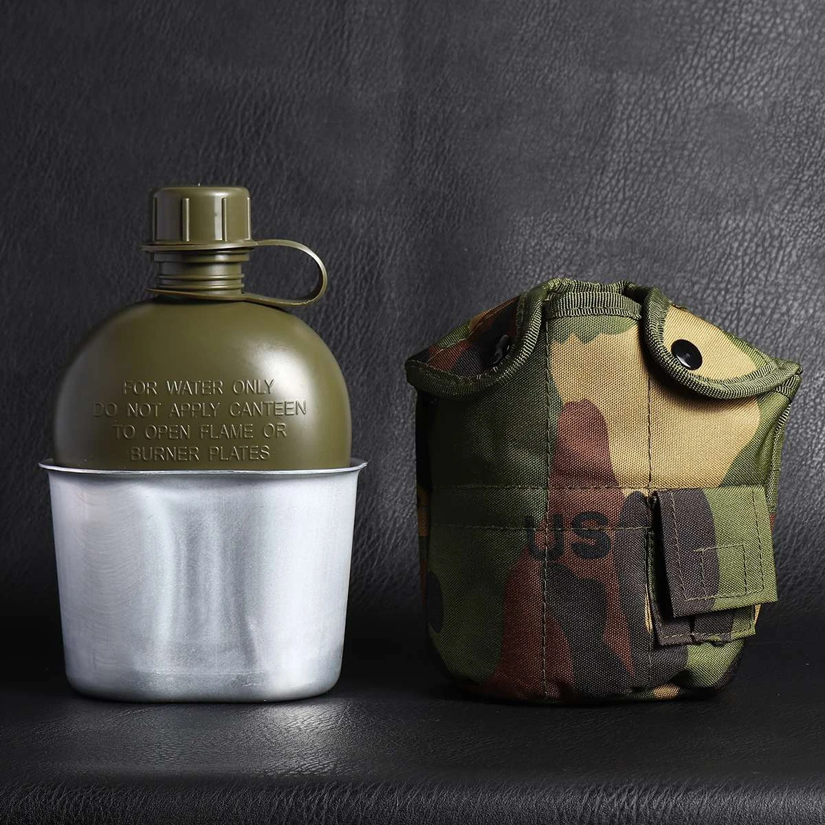 Heavy Cover Army Water Bottle Aluminum Cooking Cup Military Canteen Camping Hiking Survival Kettle Outdoor Tableware