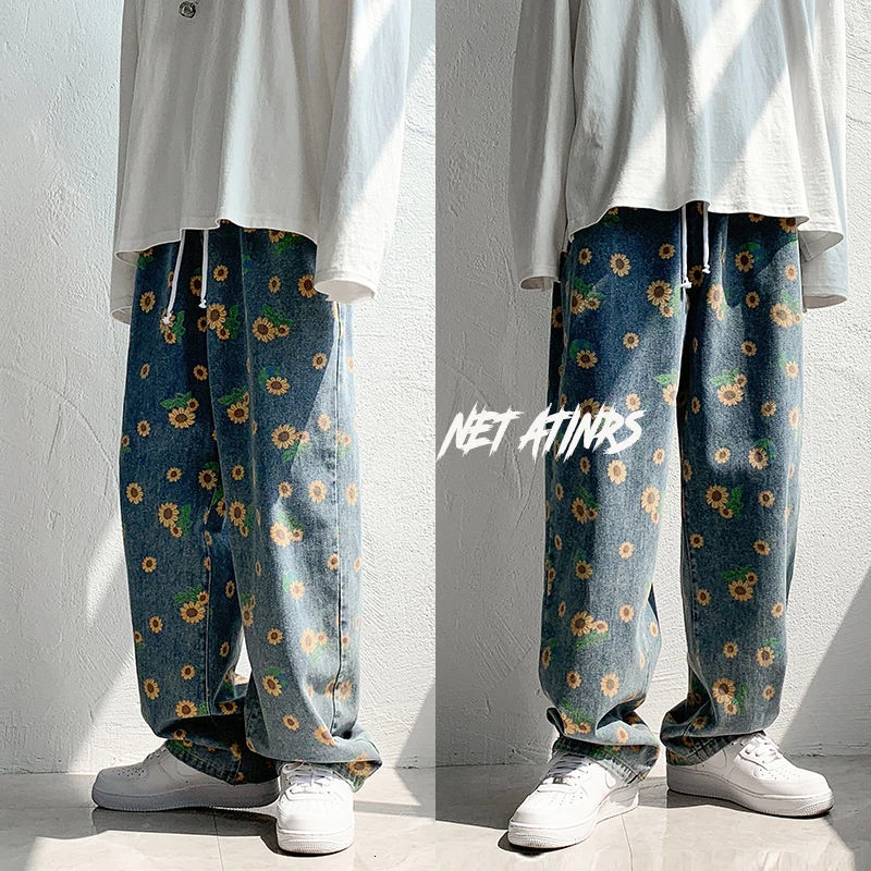 Hip Hop Men's Graphic Printed Jeans Woman 2020 Autumn Fashion Trousers Casual Oversize Korean Streetwear Male Pants