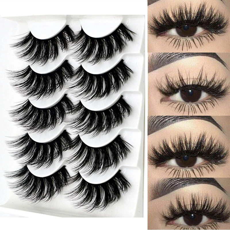 5Pair Black Extra Long Thick Wispies Fluffy False Eyelashes New Eye Lash Extension Beauty Faux Mink Hair 3D Multilayers Fashion