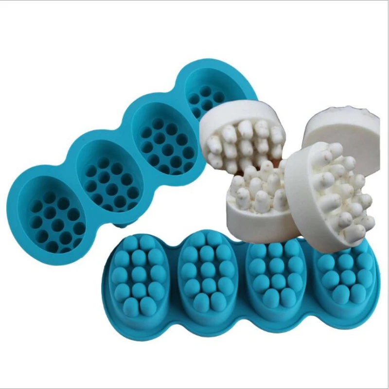 4 Cavity 3D Handmade Soap Silicone Molds Massage Therapy Bar Soap Making Mould DIY Oval Shape Soaps Resin Crafts