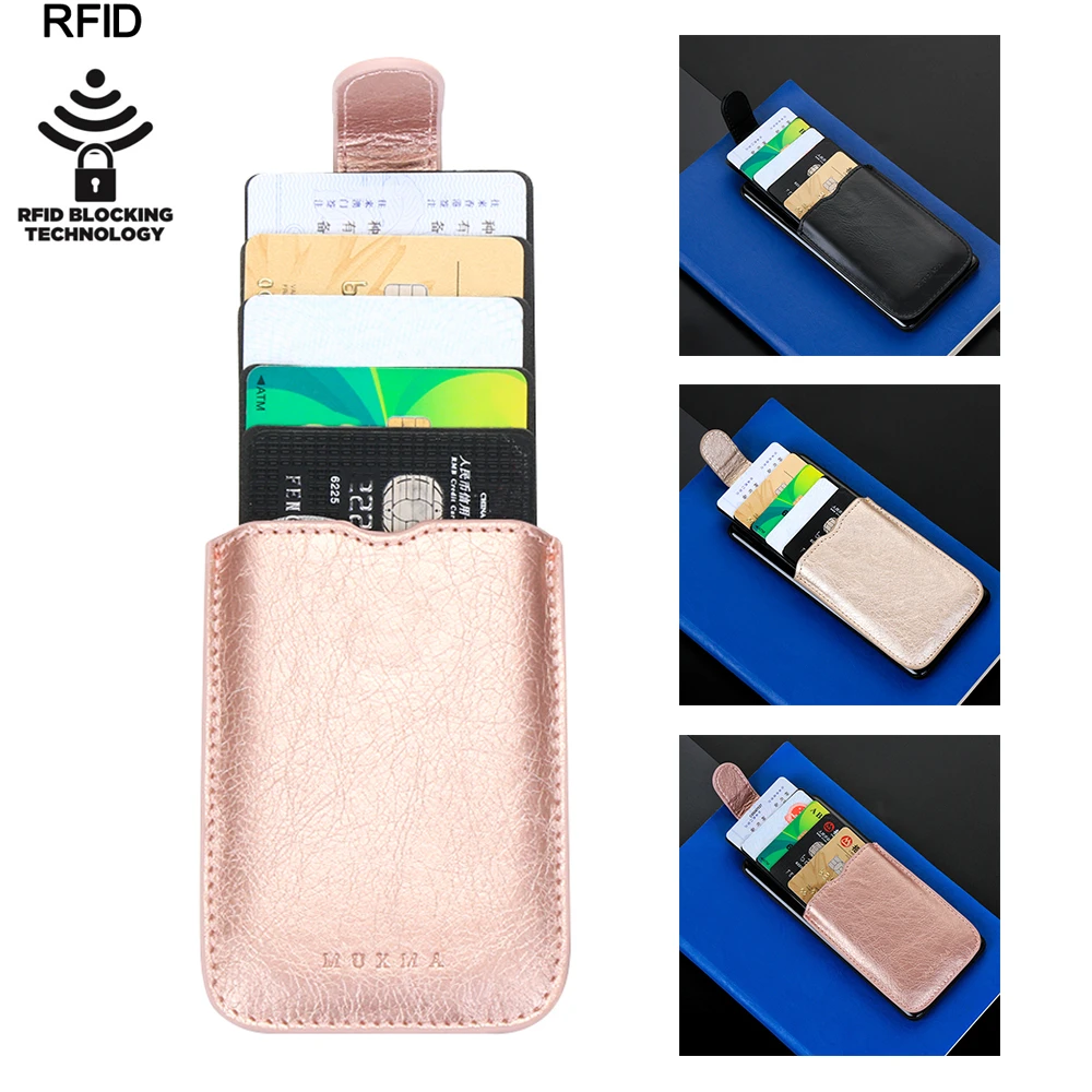 Fashion New Men Women PU Leather Wallet Card Holder Bag Adhesive Holder Case Pouch Sticker For Cell Phone 5 Card Pockets