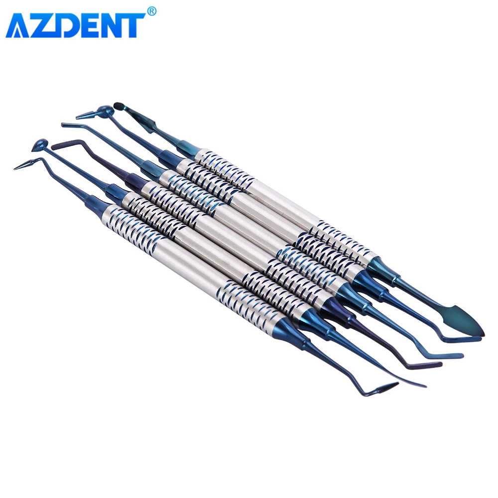 AZDENT 6PCS Dental Composite Filling Spatula Tools Stainless Steel Titanium Plating Thick Handle Resin Filling Repair instrument