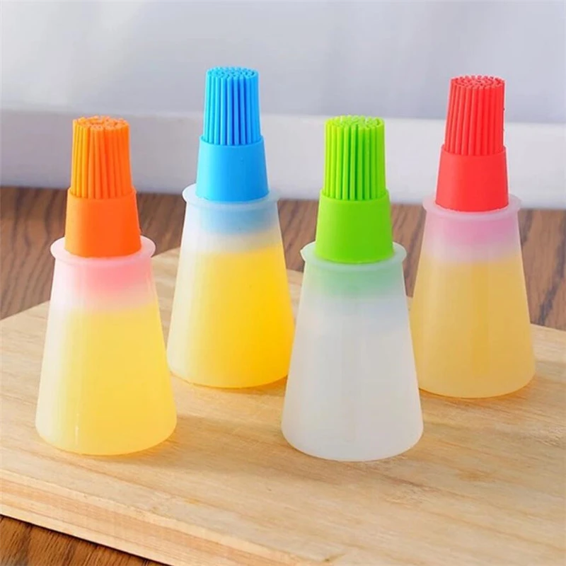 1 Pcs Portable Silicone Oil Bottle with Brush Grill Oil Brushes Liquid Oil Pastry Kitchen Baking BBQ Tool Kitchen Tools for BBQ