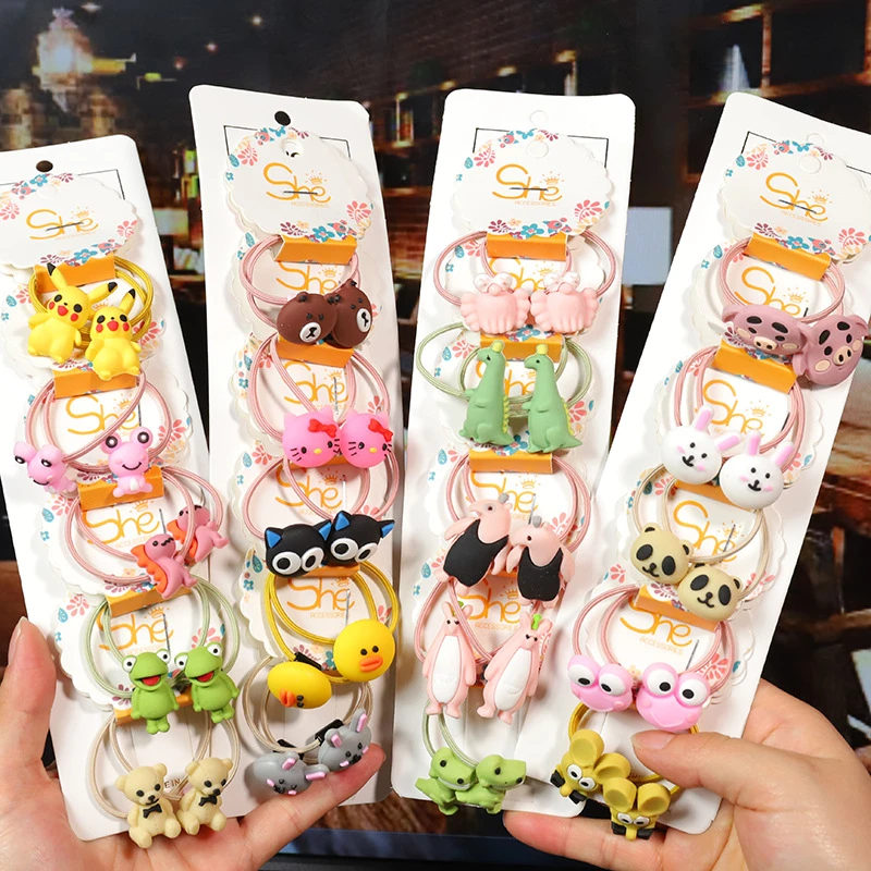 Cartoon Animal Flowers Princess Scrunchie Children Girls Kids Elastic Hair Rubber Bands Accessories Tie Hair Ring Rope Headdress