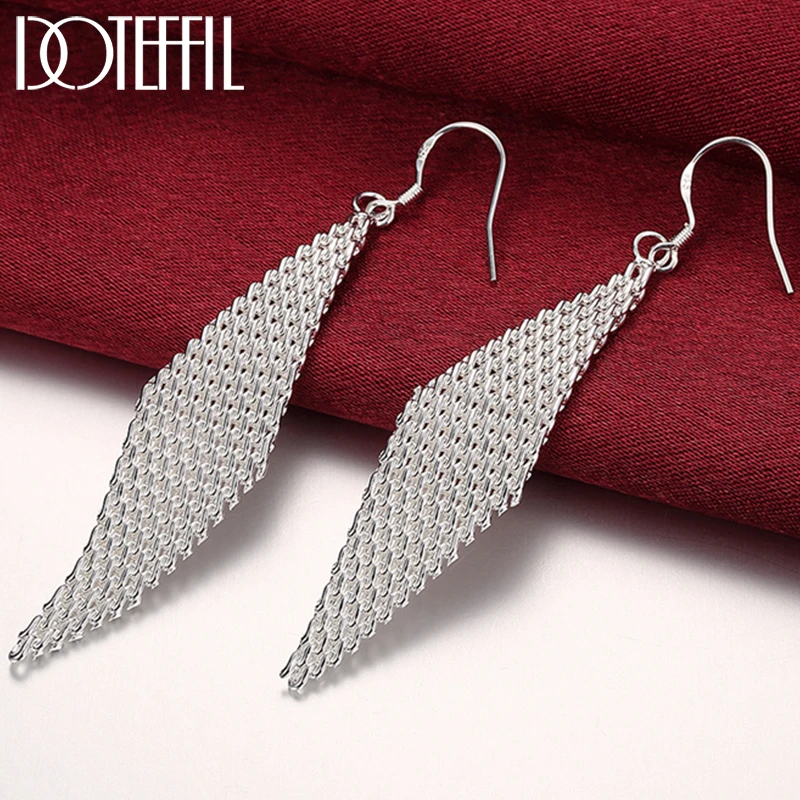 DOTEFFIL 925 Sterling Silver Intertwined Network Drop Earrings For Women Wedding Engagement Party Jewelry