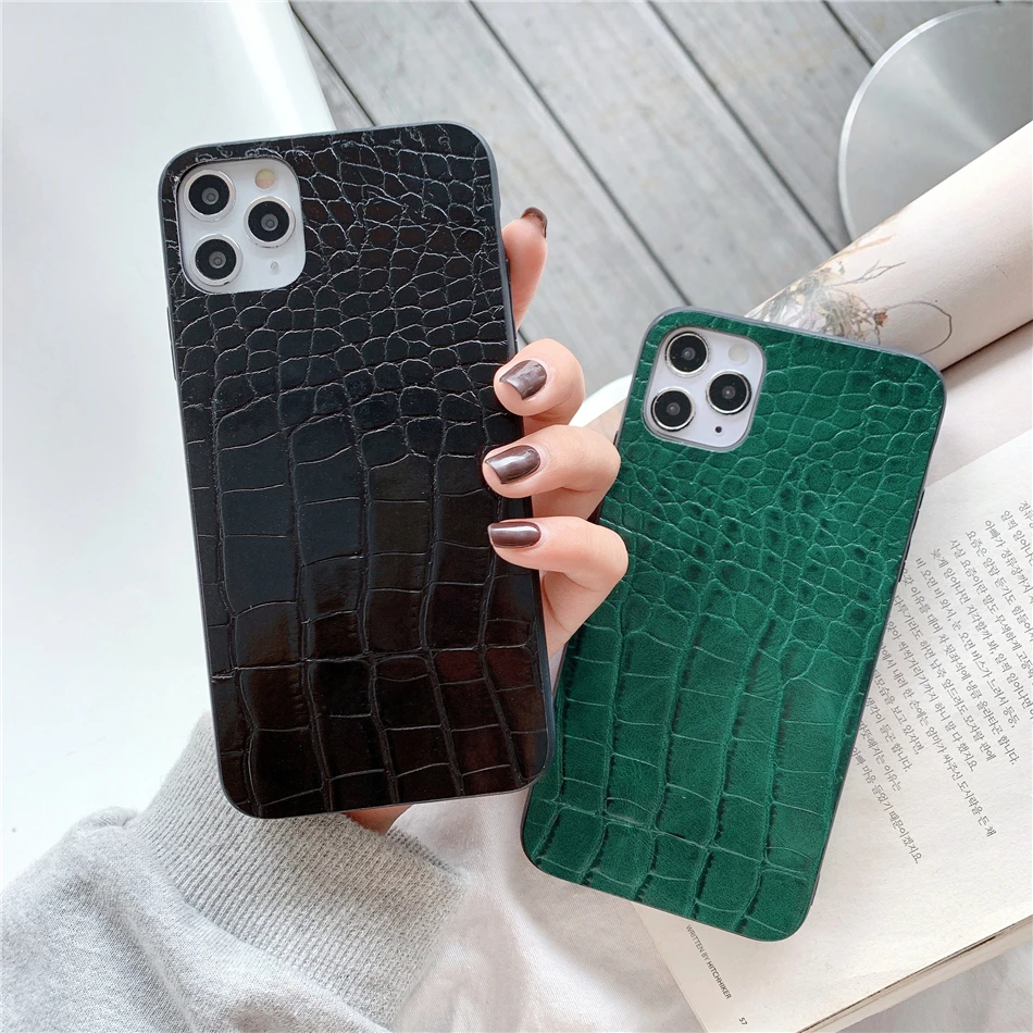 Retro Vintage Crocodile Pattern Texture PU Leather Phone Case For iPhone 13 12 11 Pro XS MAX XR X 6s 7 8 Plus SE 2020 Back Cover
