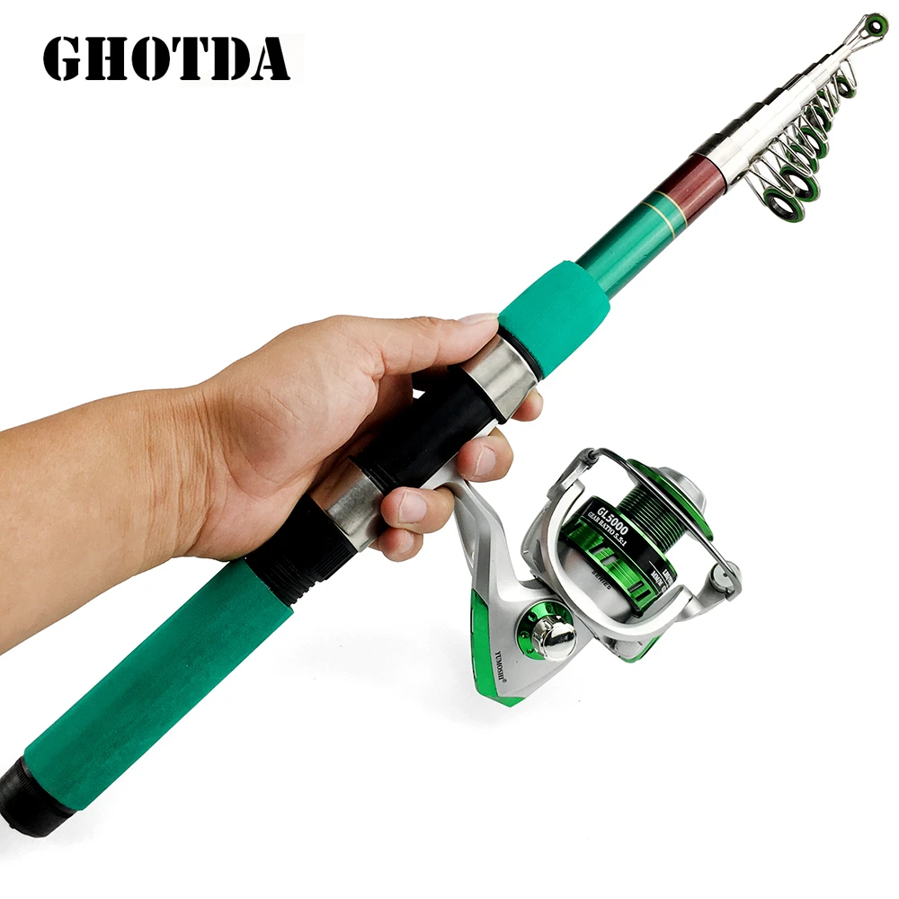 1.8m 2.1m 2.4m 2.7m 3.0m 3.6m Telescopic Fishing Rod And Reel Combo Set Spinning Fishing Rod Pole Travel Sea