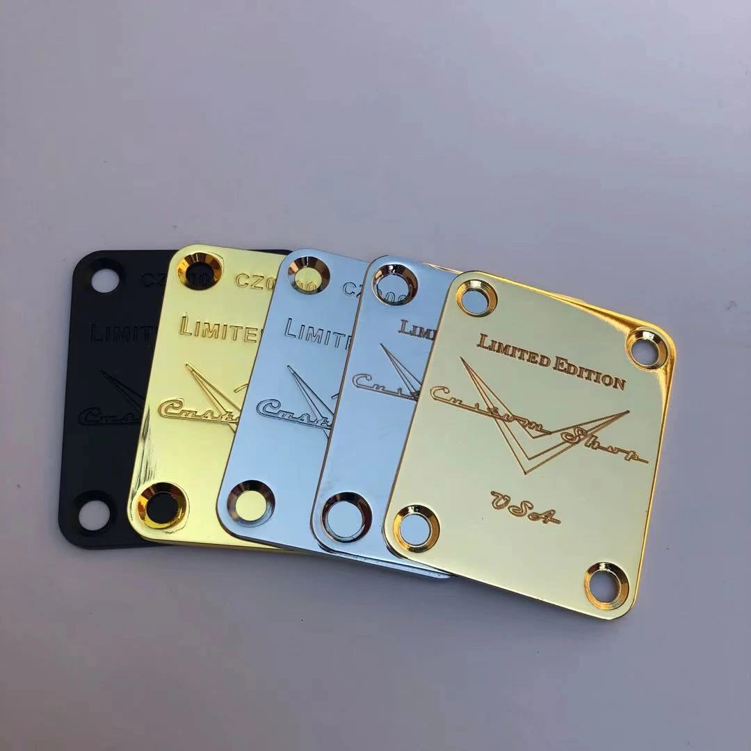 LIMITED EDITION Custom Shop Chrome/Gold/Black Neck Plate For ST/Tele Electric Guitar,Including screws