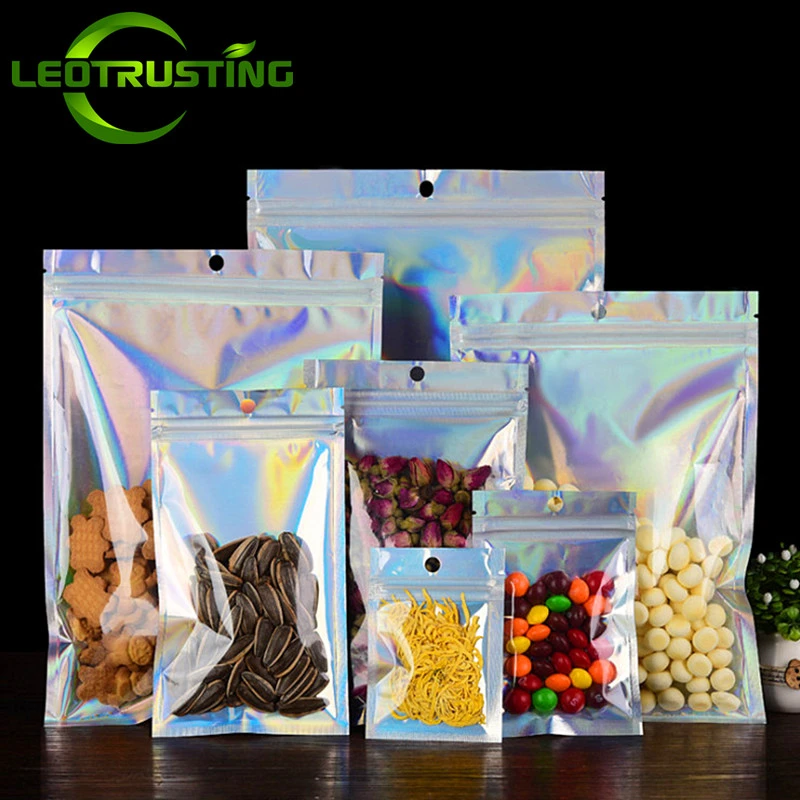 Resealable Translucent Holographic Zip Lock Storage Bag Snack Eyelash Socks Sexy Cosmetics Nail X-mas Gift Packaging Pouches