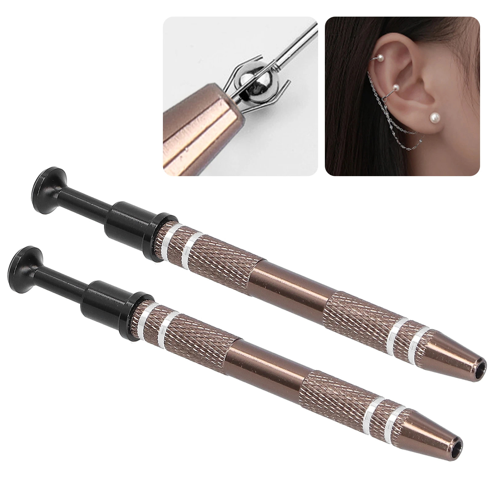 2Pcs Easy To Use Knurled Handle Portable Body Piercing Accessories Alloy 4 Prongs Bead Holder Jewelry Bead Grasping Pick Up Tool