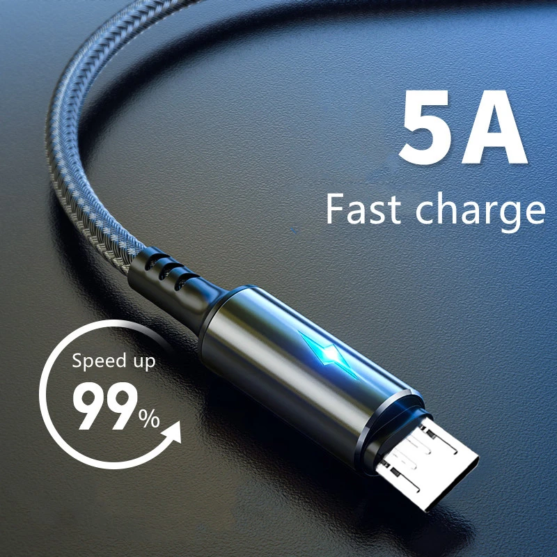 5A LED Micro USB Cable Fast Charging Micro Data Cord For Huawei Samsung Xiaomi Android Mobile Phone Accessories Charger Cables