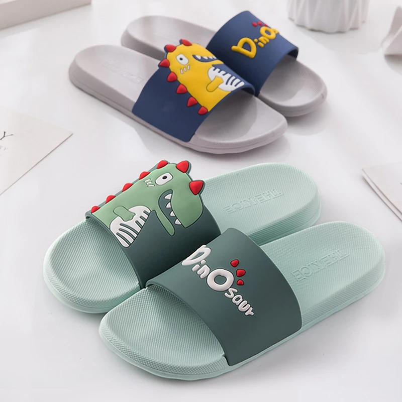 Summer Women Men Slippers Cartoon Dinosaur Thick Bottom Slide Sandals Ladies Couple Girls Boys Bathroom Shoes Zapatillas Mujer