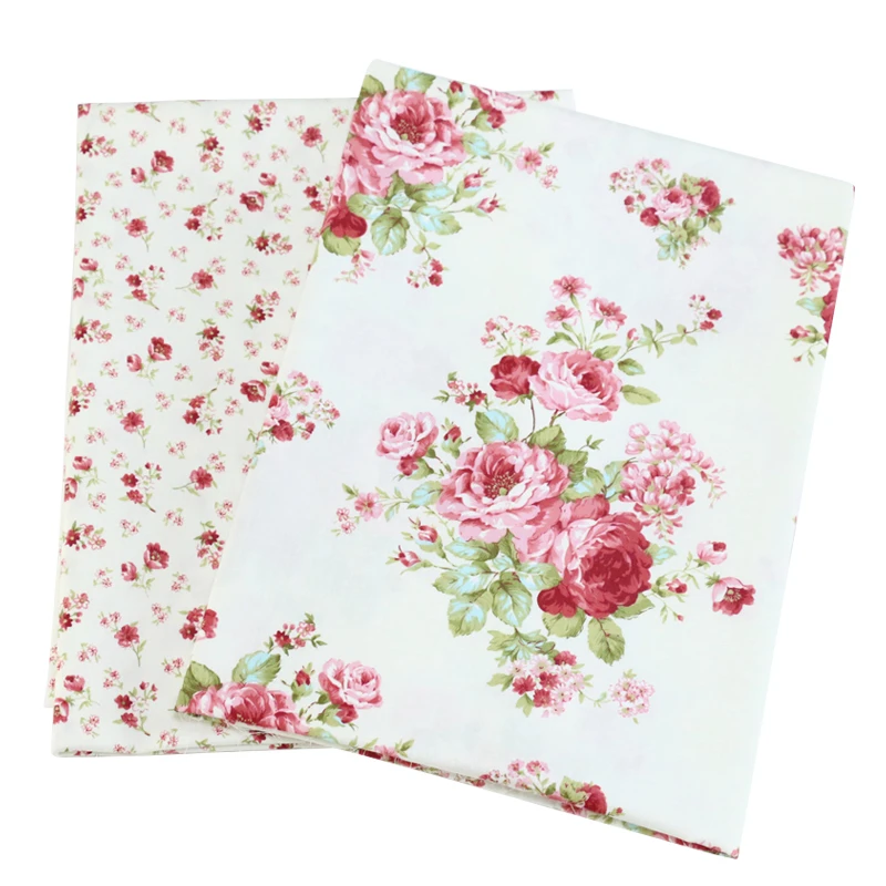 Printed Rosy Flower Kids Floral Twill Cotton Fabric for Patchwork Cloth DIY Sewing Quilting Fat Quarters Material for Baby&Child