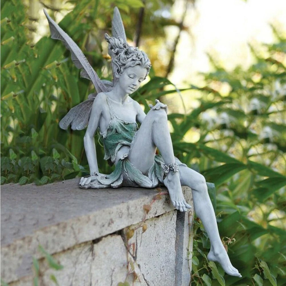 1pc Tudor And Turek Resin Sitting Fairy Statue Garden Ornament Porch Sculpture Yard Craft Landscaping For Home Garden Decoration