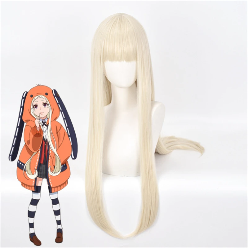 80cm Anime KAKEGURUI Cosplay Yomoduki Runa Women Long Wig Role Playing Wigs Halloween Cosplay Milk Golden Hair