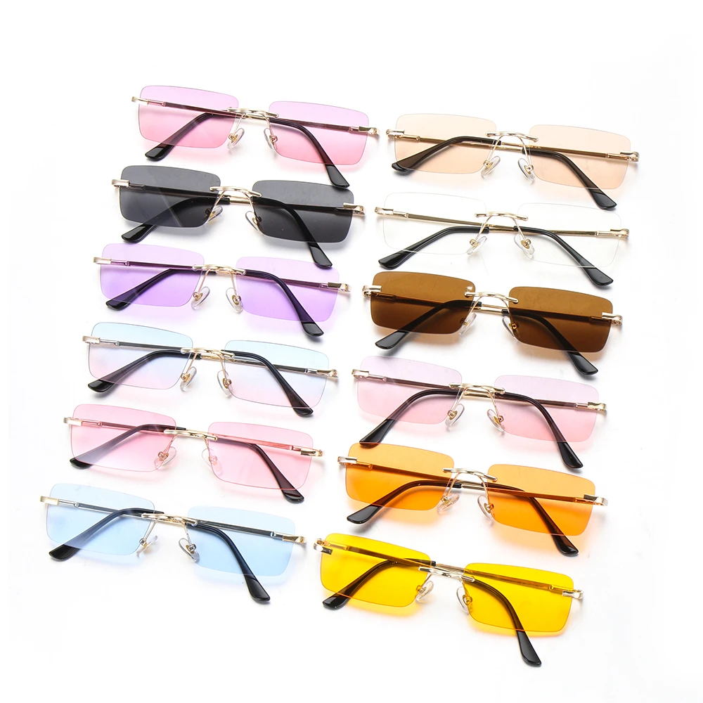 Fashion Rectangle Rimless Sunglasses Luxury Design Women Unisex Retro Gradient Glasses Eyeglasses UV400 Streetwear Accessories
