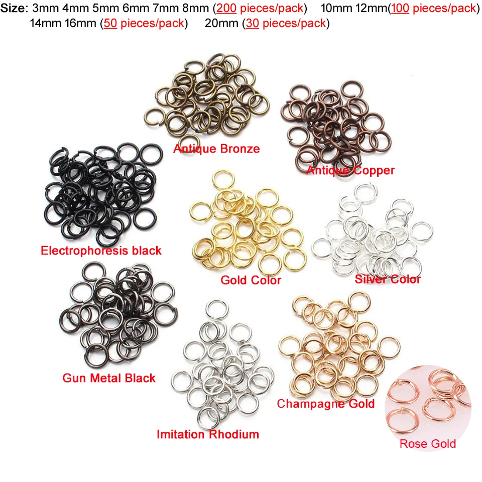 (T12973)3mm 4mm 5mm 6mm 7mm 8mm 10mm 12mm 14mm 16mm 20mm Round Iron Jump Rings Single Loop Diy Findings