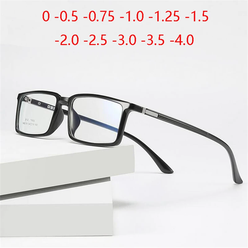 Anti-blue Light Square Prescription Eyeglasses Women Men TR90 Myopia Lens Optical Spectacle myopes Lunettes 0 -0.5 -0.75 To -4.0