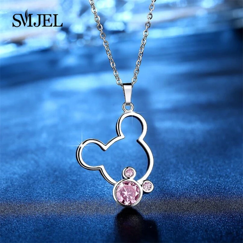 SMJEL Pink Crystal Animal Necklace For Girls Cute Statement Necklaces Women Collier Femme Jewelry Party Gift