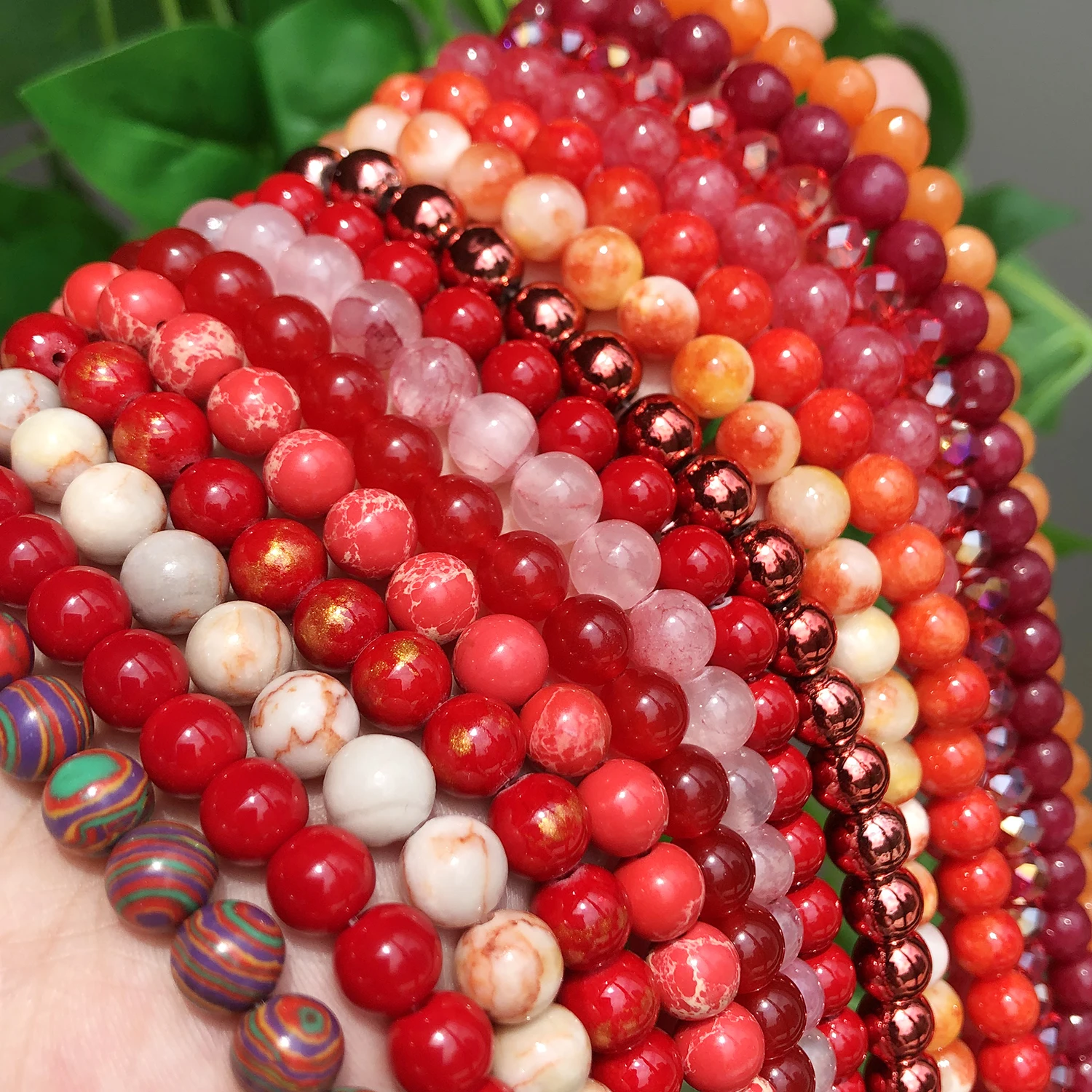 Red Coral Jades Beads Natural Stone Chalcedony Agates Round Loose Mineral Beads for Jewelry Making DIY Handmade Bracelet 15''