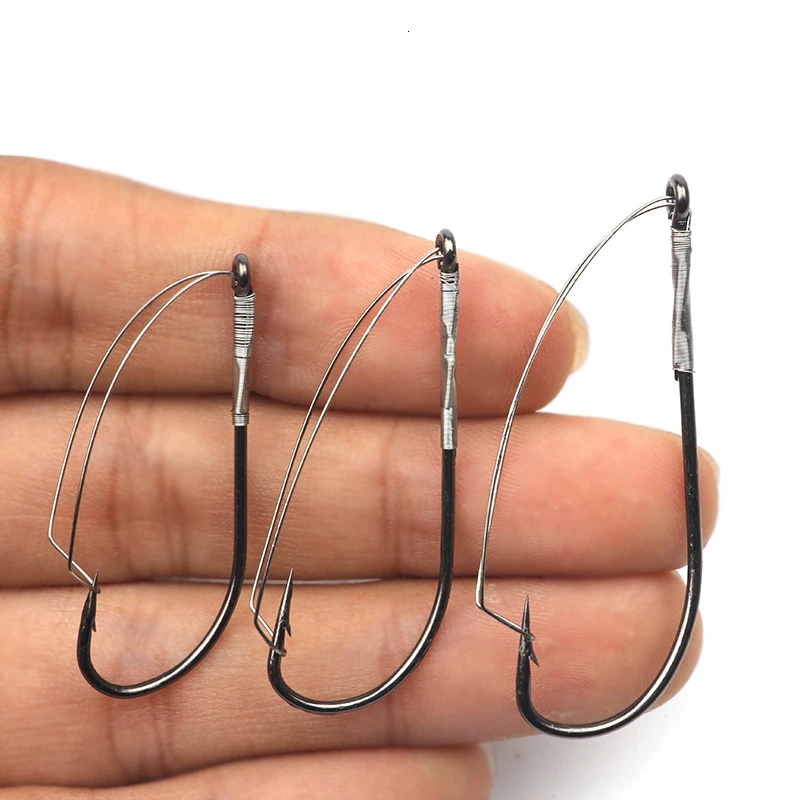 Rompin 10pcs/box W3369 Weedless Barbed Fishing Hook Sizes 1/0-3/0 High Carbon Steel Bass Single Worm hook lure bait holder