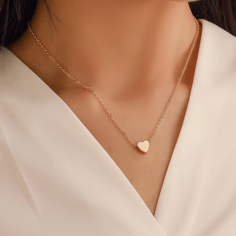 2021 New Simple Heart Necklace Fashion Choker For Women Girl Golden Silver Color Cross Round Circle Design Collar Jewelry Dropsh
