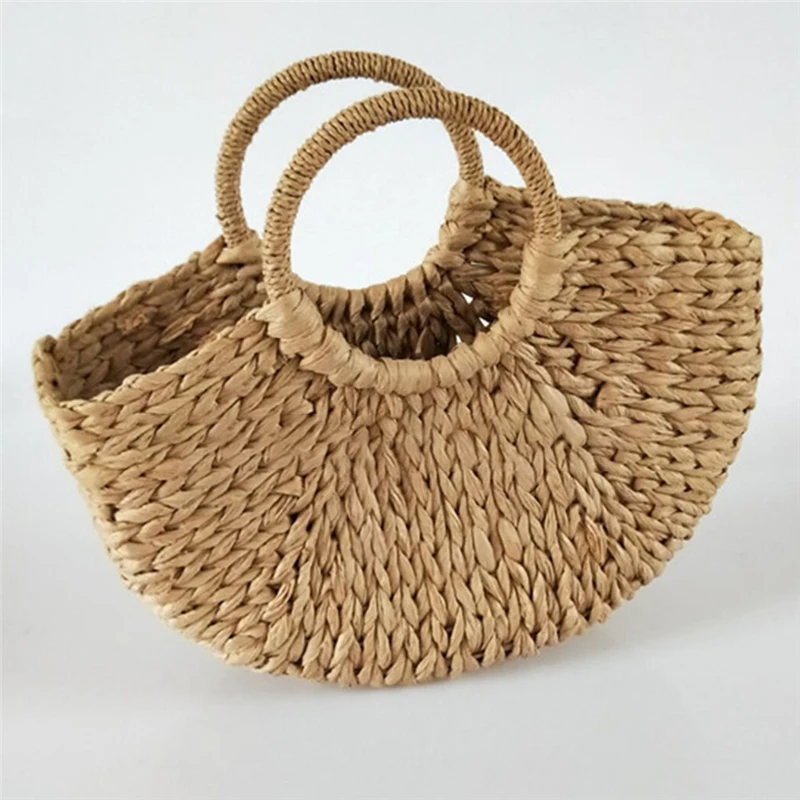 Women New Straw Handbags Woman Handmade Woven Basket Rattan Handbag For Femme Ladies Simple All-Match Handbag