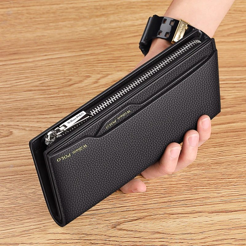 Leather large capacity men's wallet long business card holder fashion noble mobile phone bag zipper Purse Handbag Coin Purse