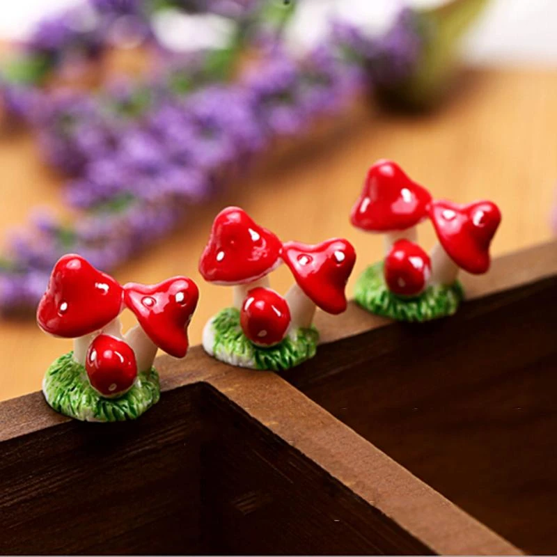 1 Pcs 4 Colors Cute Mini Resin Mushrooms Fairy Garden Ornament Miniature Bonsai Plants Pots Fairy DIY Doll House Decoration